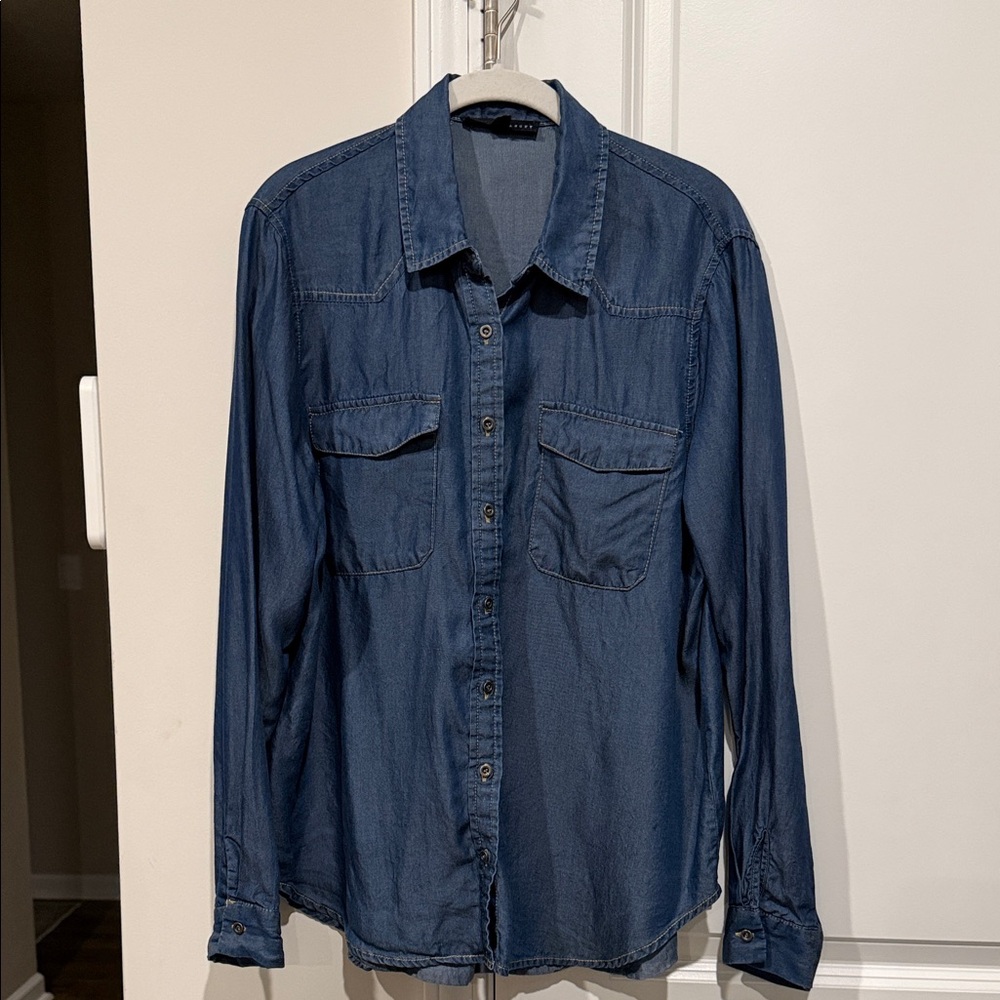 Women’s Dark Blue Denim Shirt - Casual Button-Up